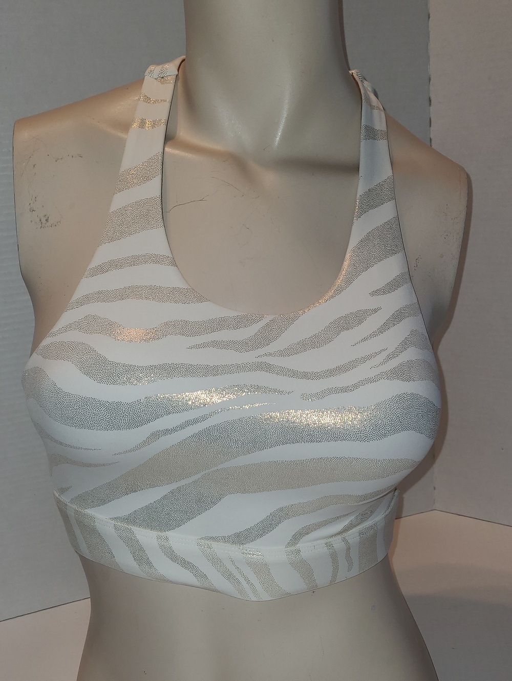 L'URV White Sports Bra with Silver Zebra Stripes XS